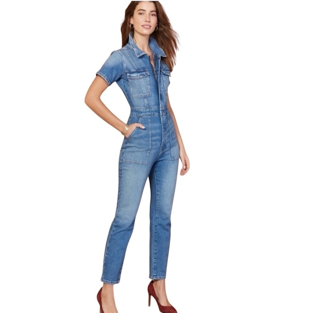Good American Fit For Success Denim Jumpsuit Size M